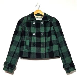 VINTAGE Cropped Buffalo Plaid Peacoat